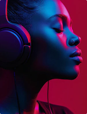 Bunte Szene mit Kopfhörern und Musik